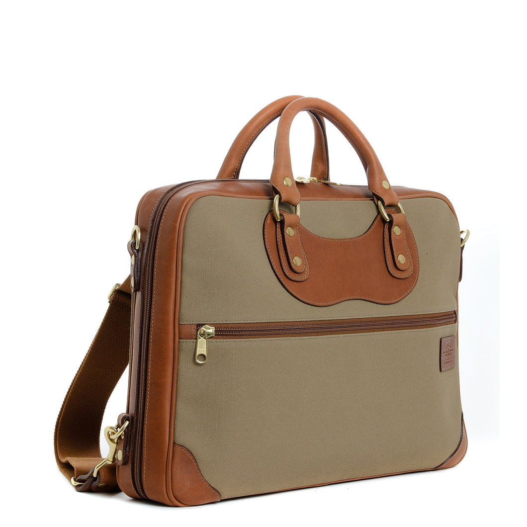 Courier Ruc Case in sand canvas with tan leather trim