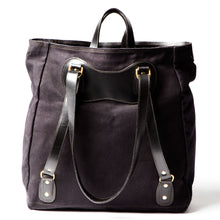 Load image into Gallery viewer, RucTote in black canvas with black leather trim
